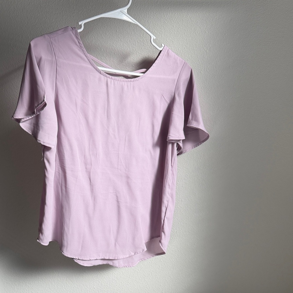 Pink Rose Lilac Short Flutter Sleeve Blouse
